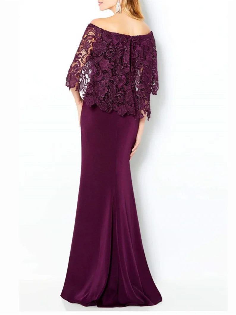 Tight fit/straight off shoulder lace mother of the bride dress