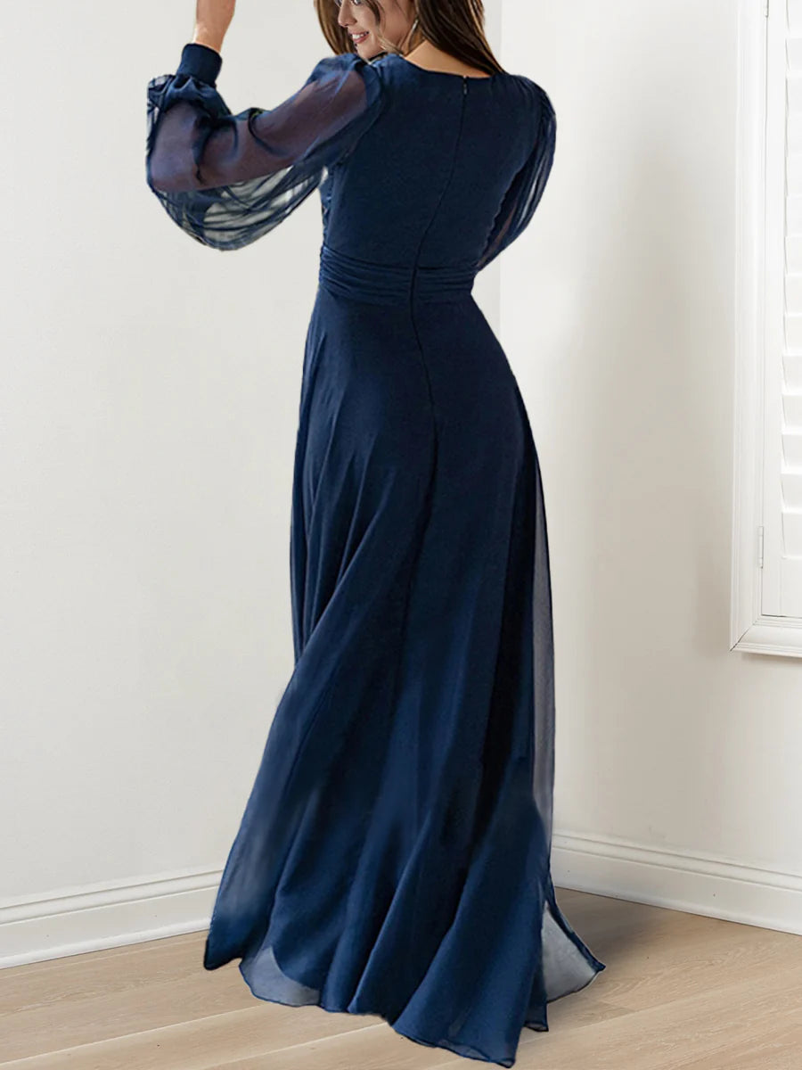 A-line/Princess V-neck long sleeved and floor length mother of the bride dress