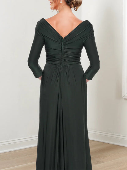 A-line/Princess V-neck 3/4 sleeve ruffled edge mother of the bride dress