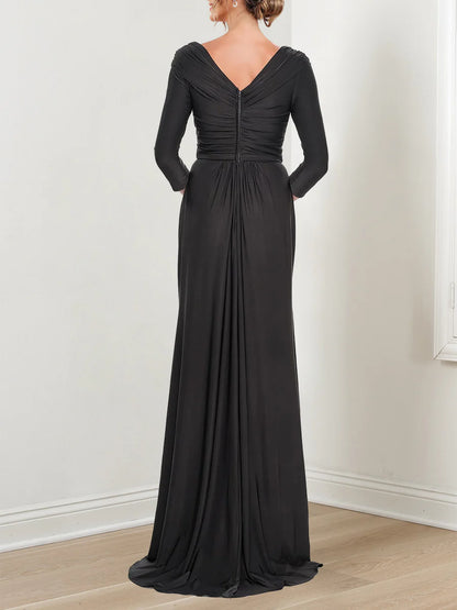 A-line/Princess V-neck 3/4 sleeve ruffled edge mother of the bride dress
