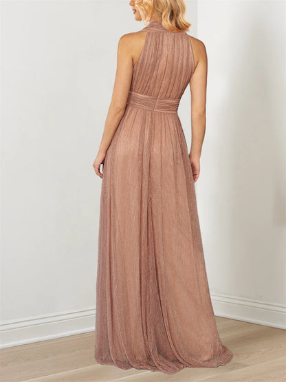 A-shaped/Princess V-shaped metallic neck and floor length mother of the bride dress