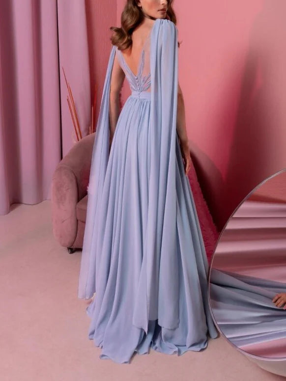 A-line/Princess V-neck Sleeveless Huatuo Train Tail Evening Dress