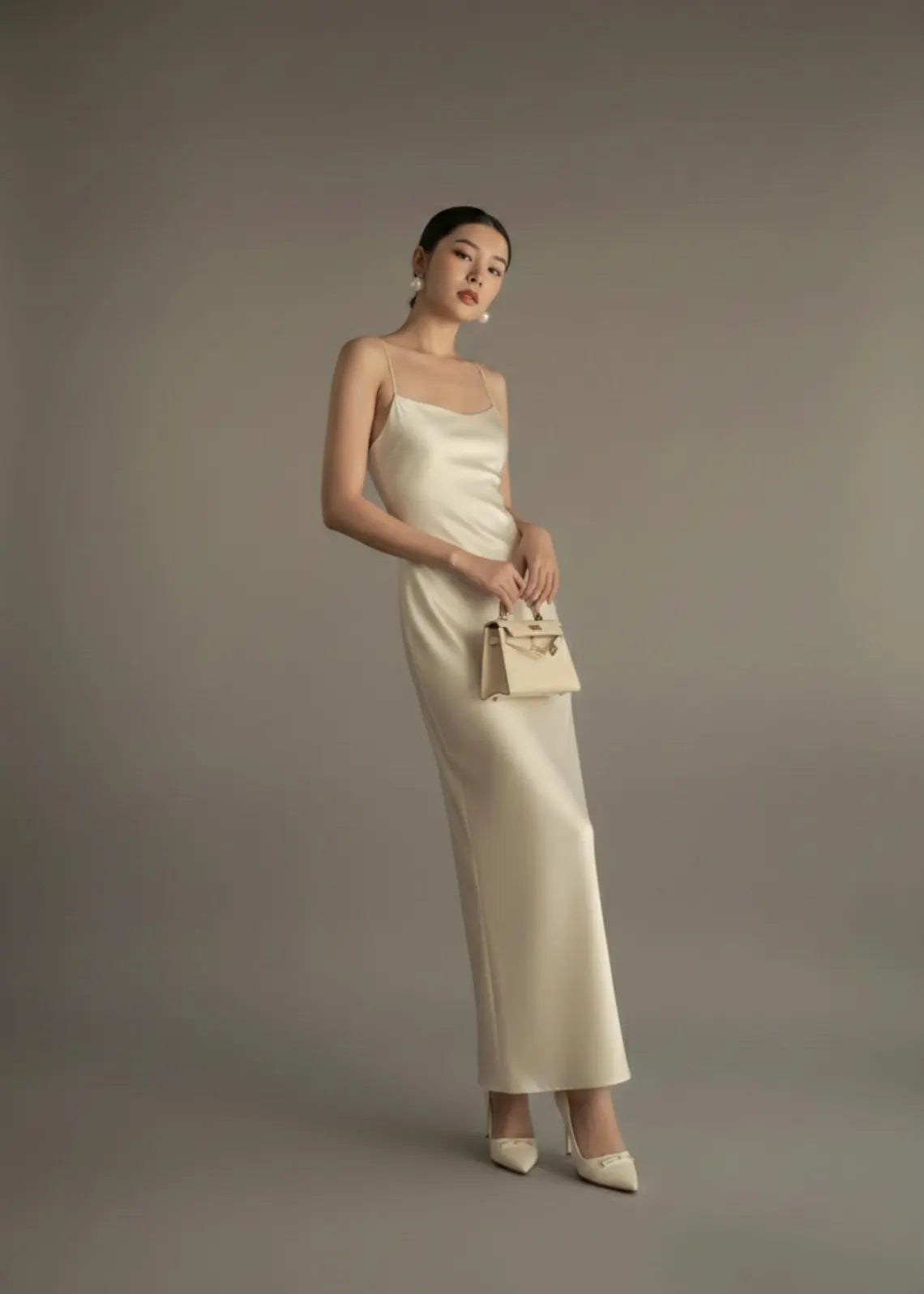 Minimalist Satin Slip Cowl Neck Thin Spaghetti Strap Open Back Floor-Length Evening Dress for Formal Events and Special Occasions