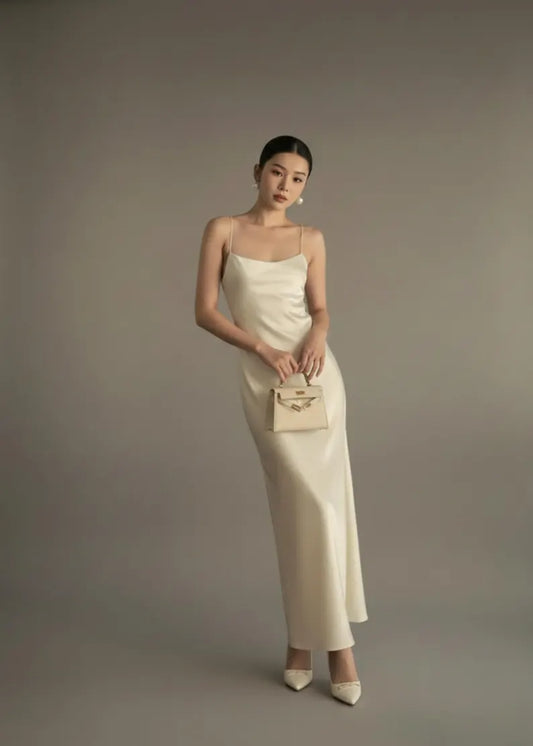 Minimalist Satin Slip Cowl Neck Thin Spaghetti Strap Open Back Floor-Length Evening Dress for Formal Events and Special Occasions