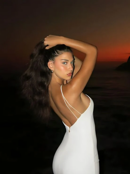 Minimalist halter-neck sleeveless open-back bodycon floor-length prom dress