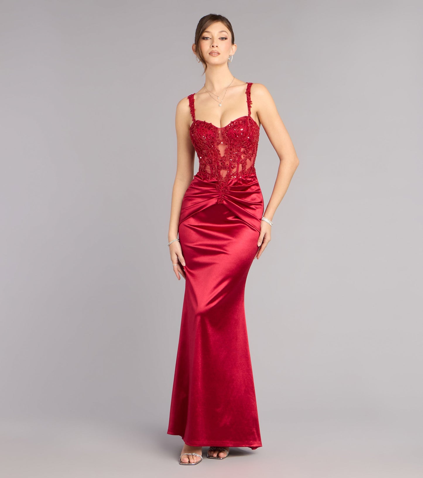 Elegant Satin Mermaid Sweetheart Spaghetti Strap Beaded Navy Evening Gown