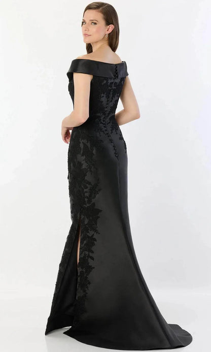 Sophisticated Navy Satin Lace Mermaid Off-Shoulder Floor Length Mother of the Bride Dress