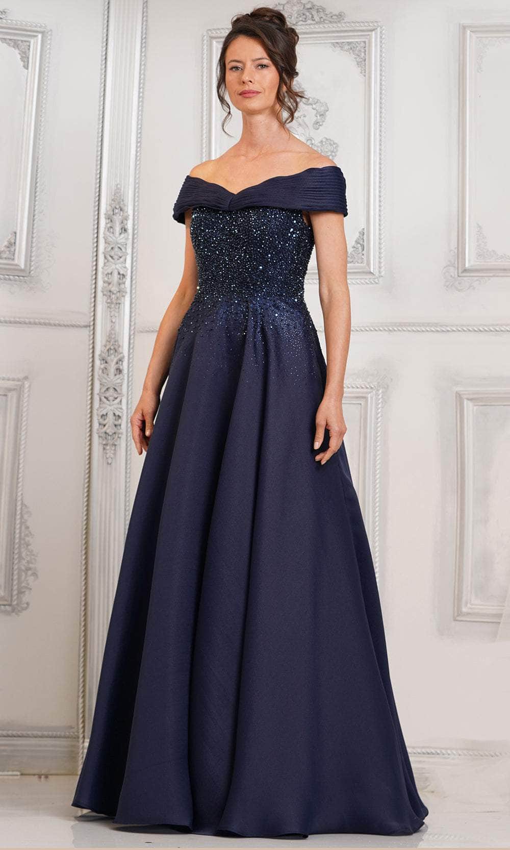 Off-the-Shoulder Beaded Bodice A-Line Floor Length Formal Mother of the Bride Dress