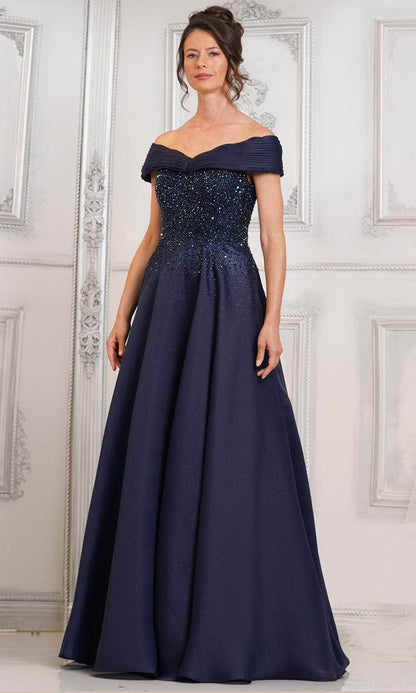 Off-the-Shoulder Beaded Bodice A-Line Floor Length Formal Mother of the Bride Dress
