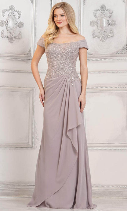 Off-the-Shoulder Beaded Bodice Draped Chiffon Floor Length Mermaid Mother of the Bride Dress