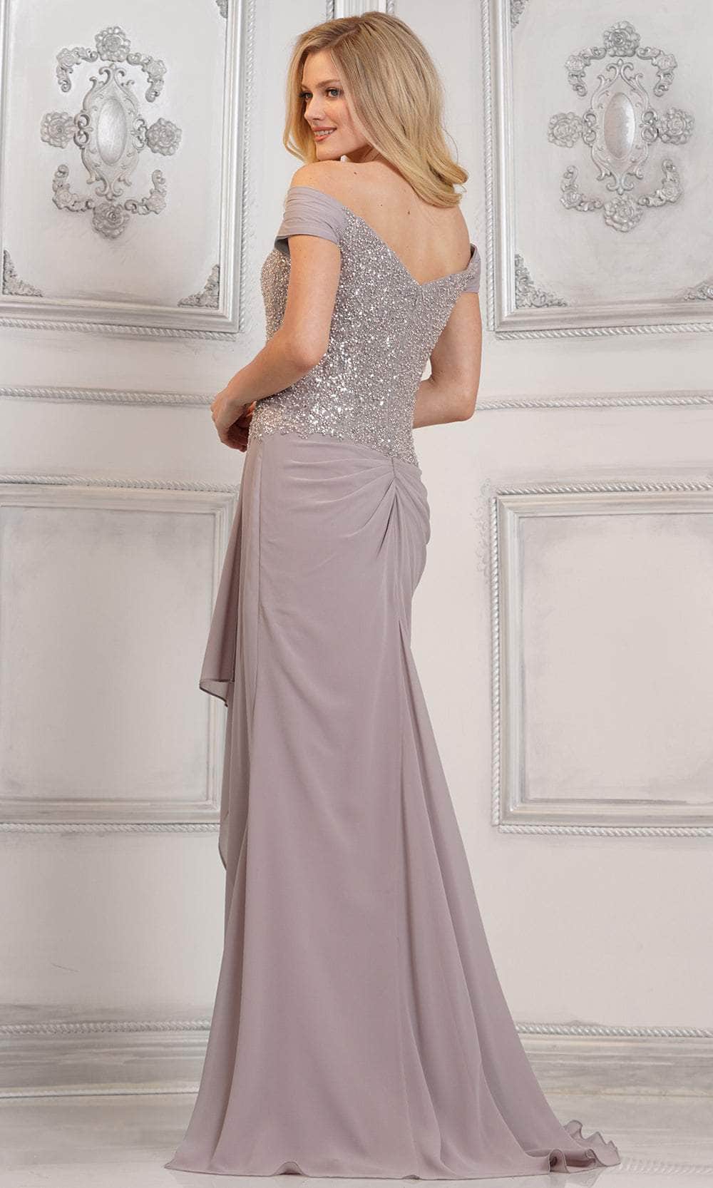 Off-the-Shoulder Beaded Bodice Draped Chiffon Floor Length Mermaid Mother of the Bride Dress