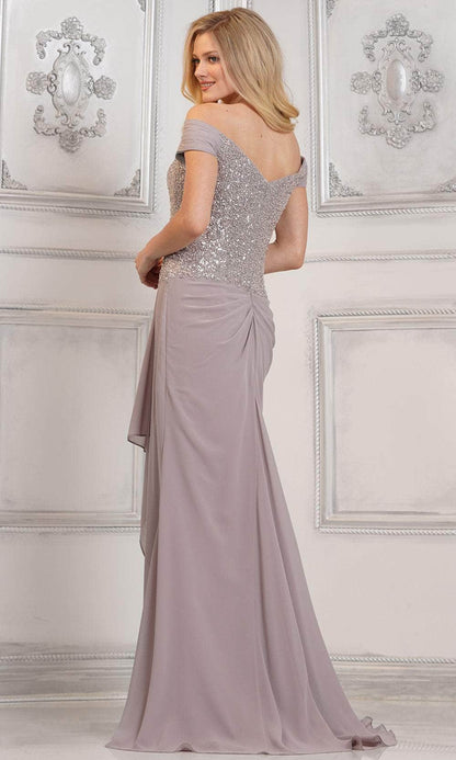 Off-the-Shoulder Beaded Bodice Draped Chiffon Floor Length Mermaid Mother of the Bride Dress