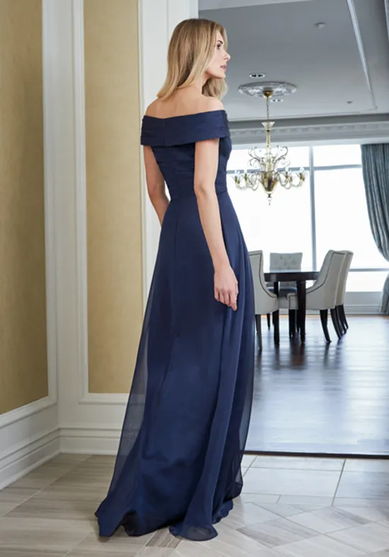 Elegant Chiffon A-Line Off-Shoulder Ruched Overlay Floor-Length Mother of the Bride Dress