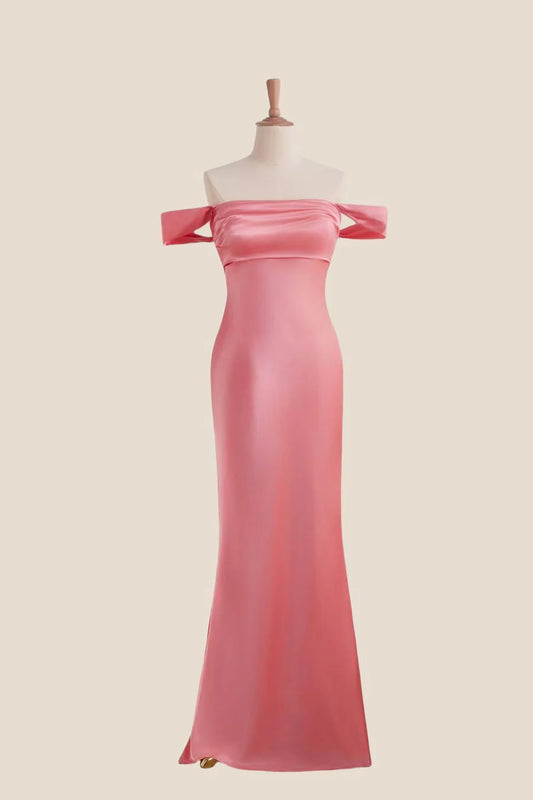 Off-the-Shoulder Satin Mermaid Evening Dress with Bow Detail