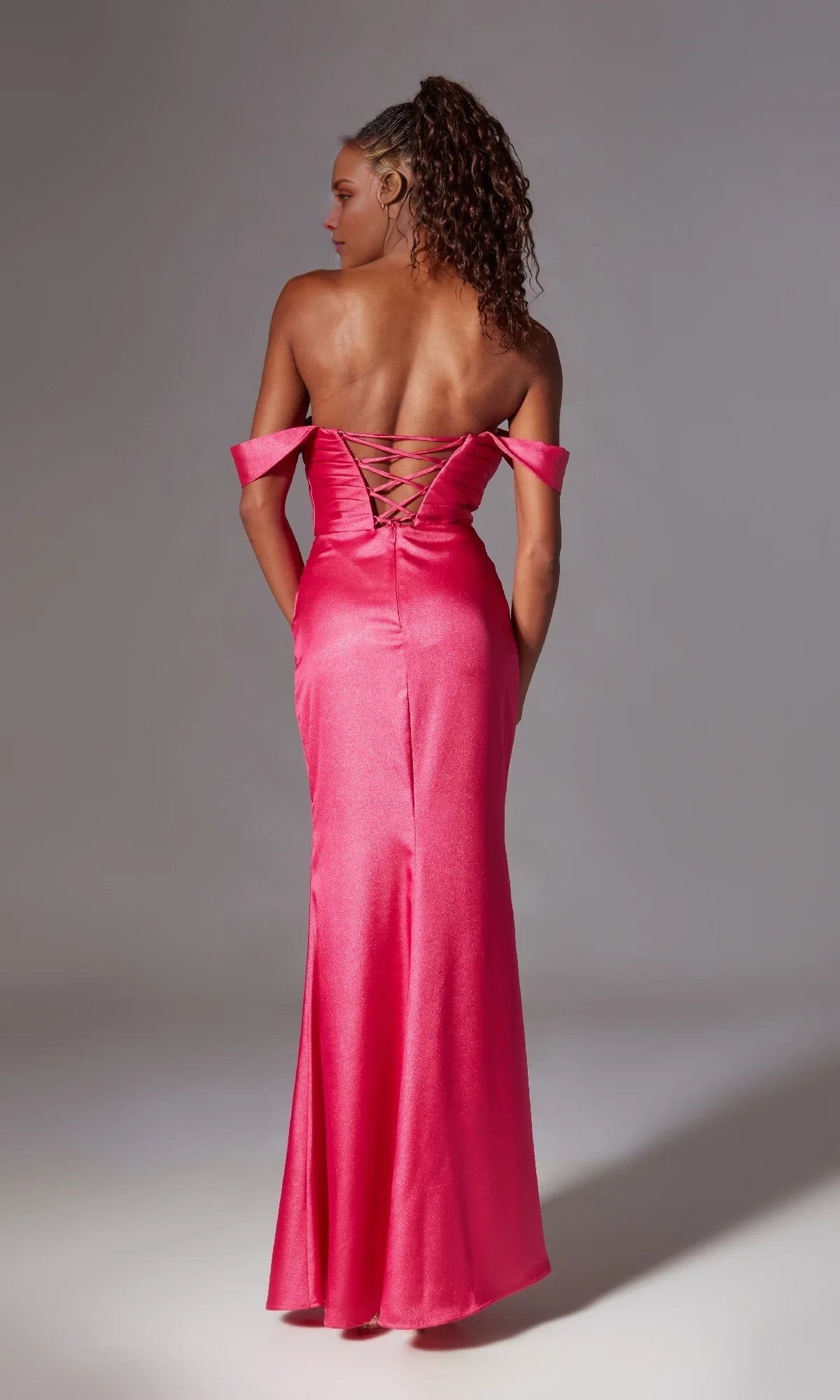 Off shoulder collar sleeveless backless side slit and floor length evening dress