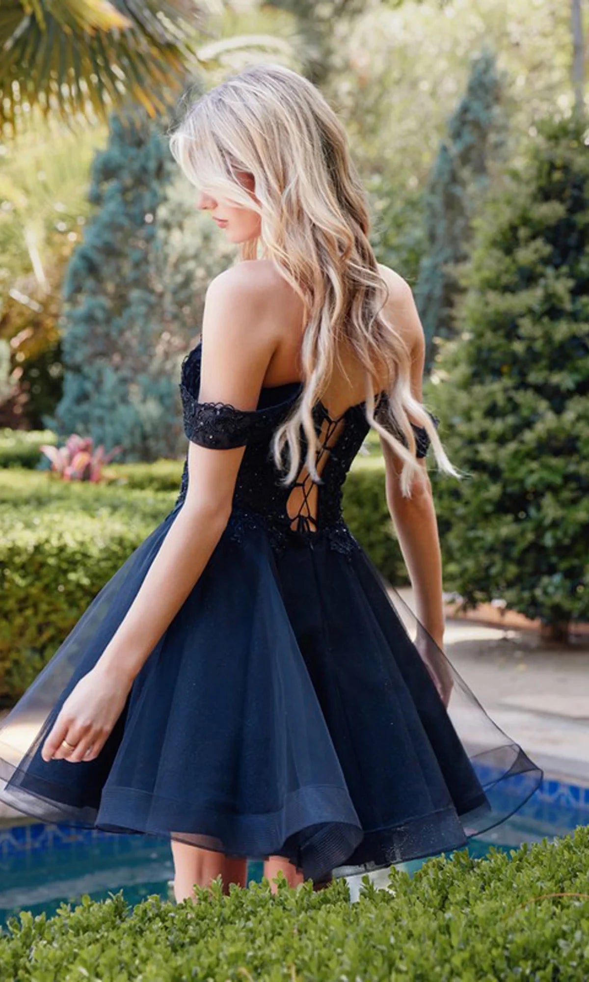Off shoulder collar sleeveless sheer backless short mini Homecoming dress