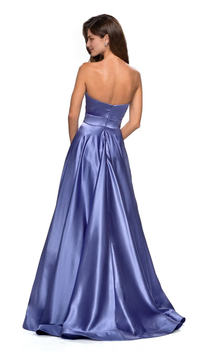 Off shoulder collar sleeveless strapless backless and floor length Evening dress