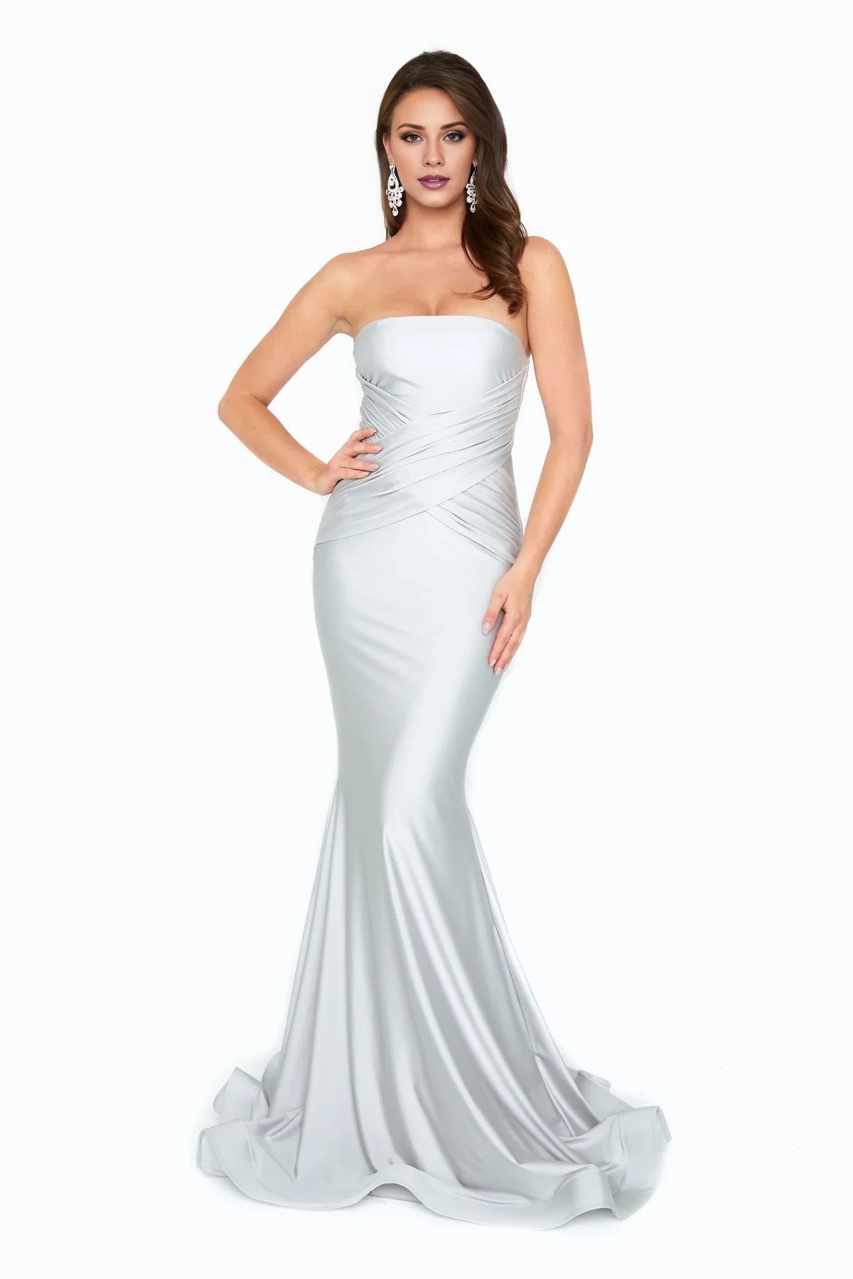 Off shoulder collar strapless backless mermaid and floor length evening dress