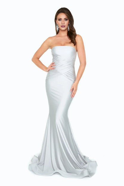 Off shoulder collar strapless backless mermaid and floor length evening dress