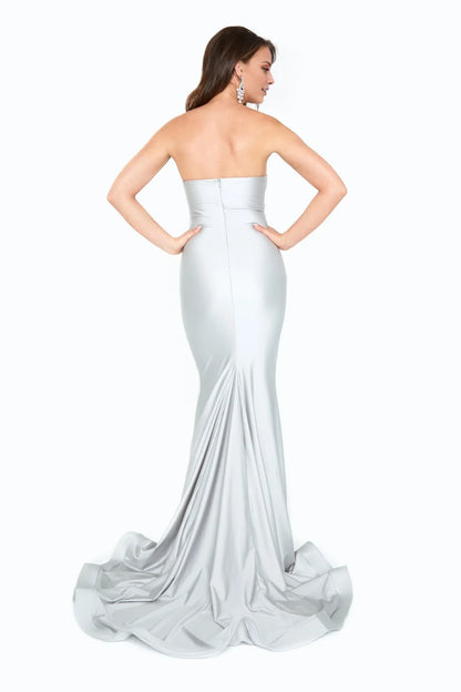 Off shoulder collar strapless backless mermaid and floor length evening dress