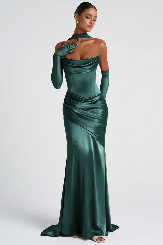 Opulent Fitted Strapless Choker Neck Sleeveless Open Back Floor Length Evening Dress