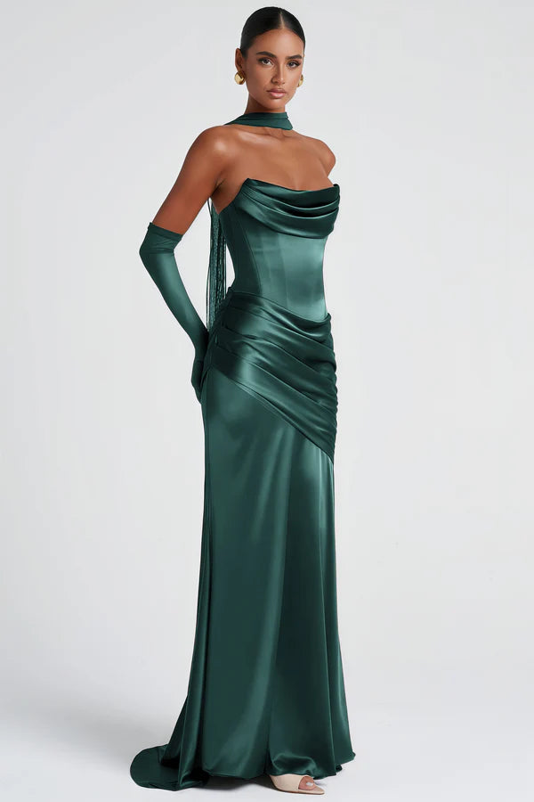 Opulent Fitted Strapless Choker Neck Sleeveless Open Back Floor Length Evening Dress