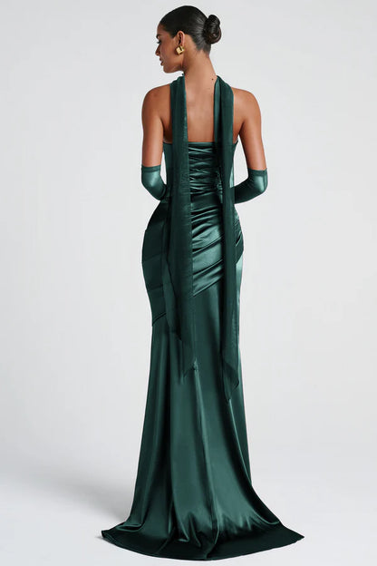 Opulent Fitted Strapless Choker Neck Sleeveless Open Back Floor Length Evening Dress