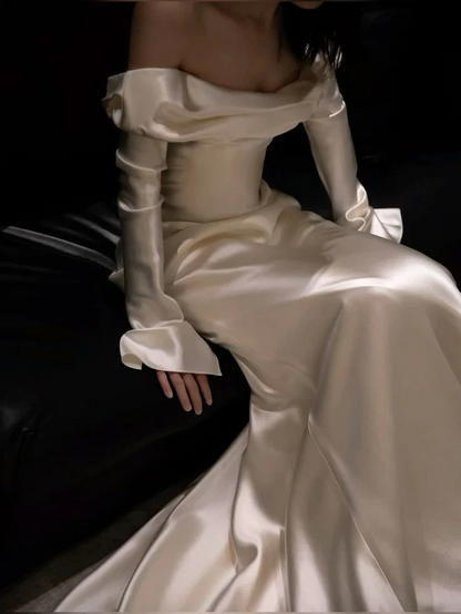 Opulent Off-the-Shoulder Long Sleeve Mermaid Floor Length Prom Dress
