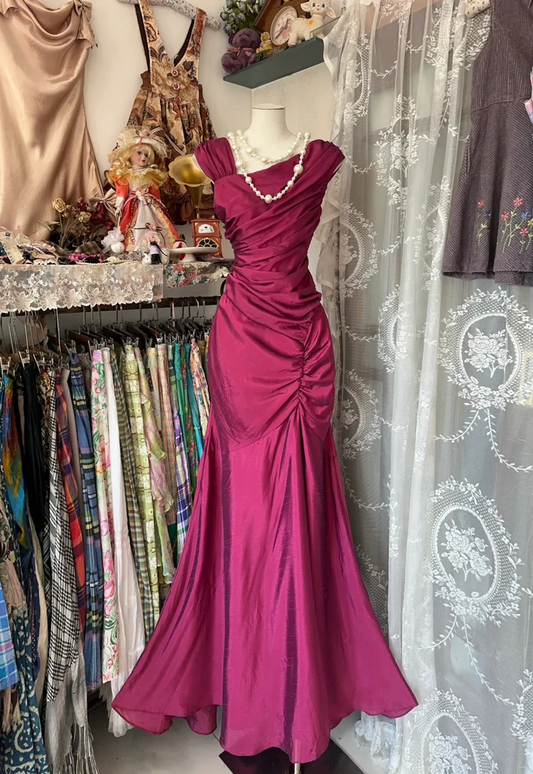 Opulent Ruched Asymmetric Neckline Sleeveless Mermaid Floor Length Prom Dress
