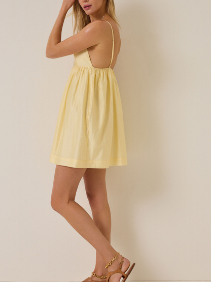Pale Lightweight Woven Adjustable Spaghetti Strap Keyhole V-Neck Empire Flared Mini Homecoming Dresses