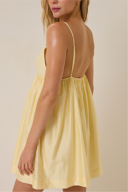 Pale Lightweight Woven Adjustable Spaghetti Strap Keyhole V-Neck Empire Flared Mini Homecoming Dresses