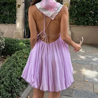 Playful Chiffon A-Line Deep V-Neck Halter Sleeveless Open Back Mini Homecoming Dresses
