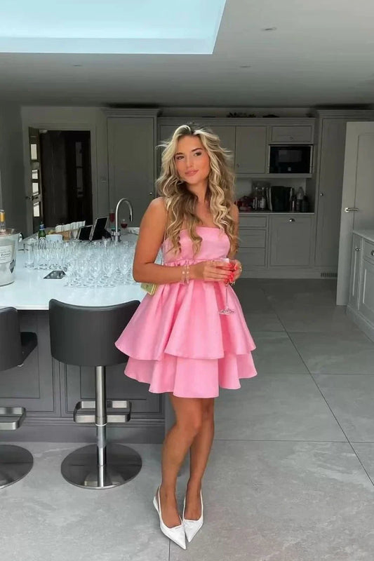 Playful Satin A-Line Sweetheart Strapless Lace-Up Back Short Homecoming Dresses