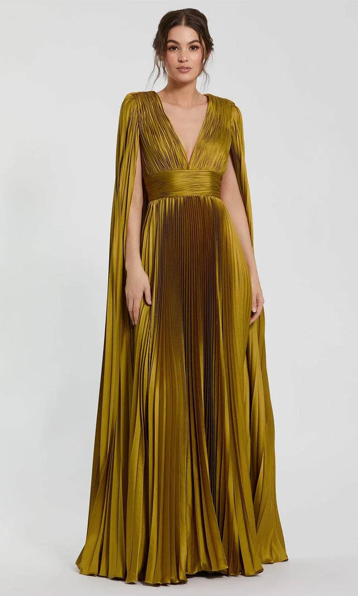 Pleated A-line V-neck cape-sleeve floor-length Mother of the Bride Dress