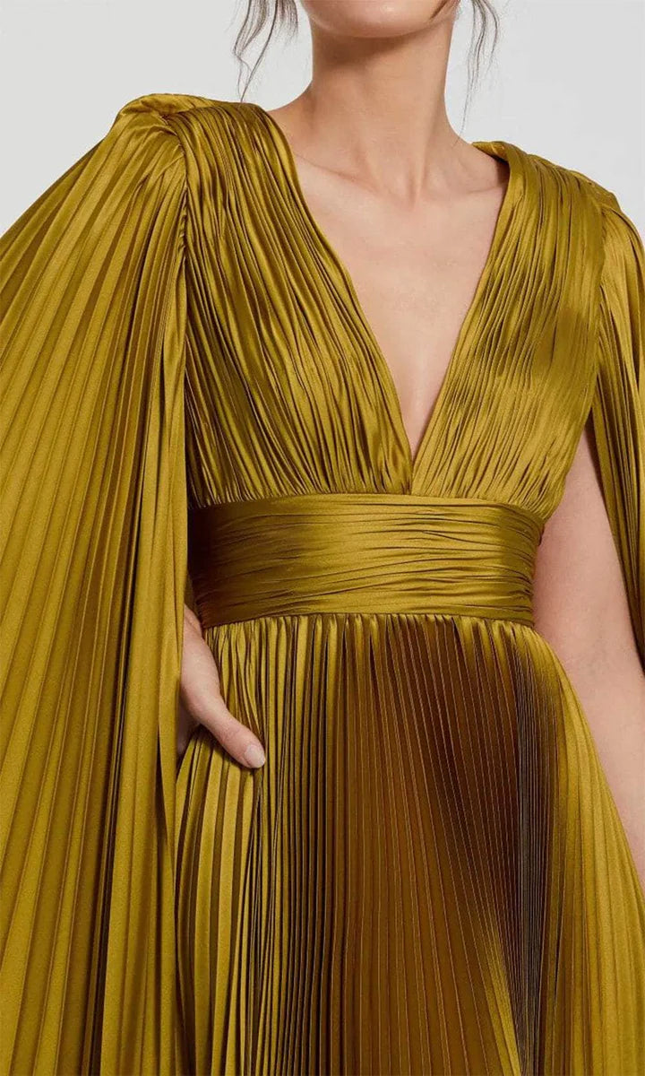 Pleated A-line V-neck cape-sleeve floor-length Mother of the Bride Dress