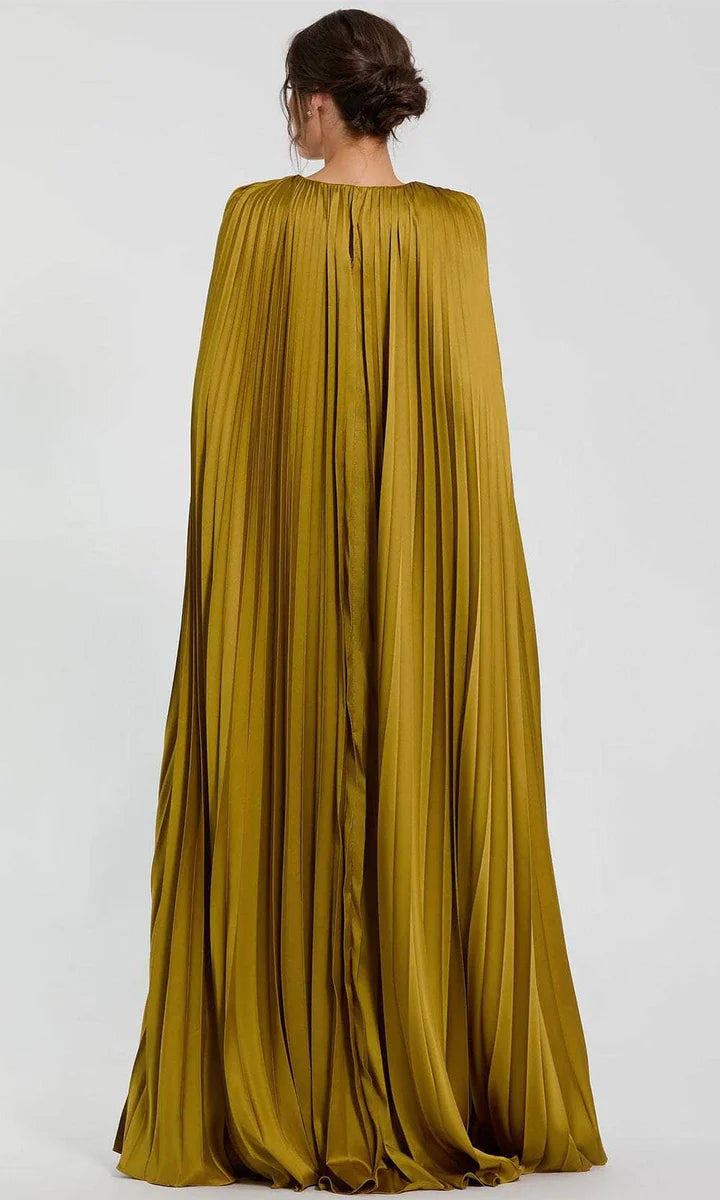 Pleated A-line V-neck cape-sleeve floor-length Mother of the Bride Dress