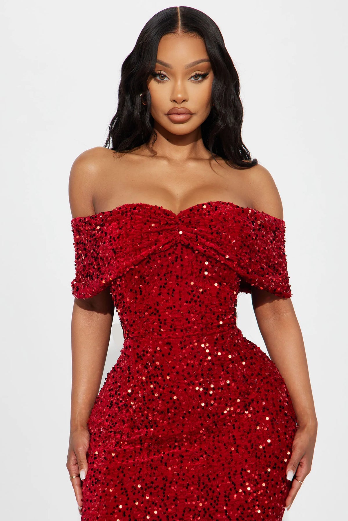 Plus Size Red Sequin Off Shoulder Sweetheart Mermaid Train Formal Prom Evening Dress