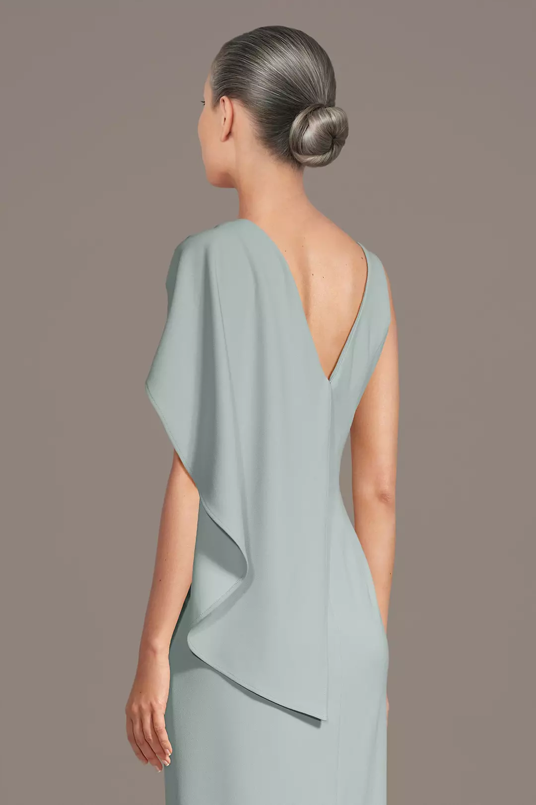 Poised One-Shoulder Mother of the Bride Dress with Draped Cape Overlay and Rhinestone Accent
