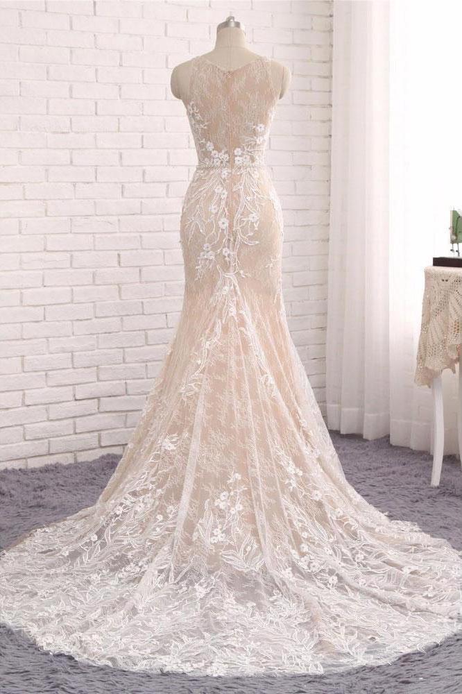 Princess Mermaid Lace Appliques Scoop Straps Ivory Wedding Dresses Bridal Dresses