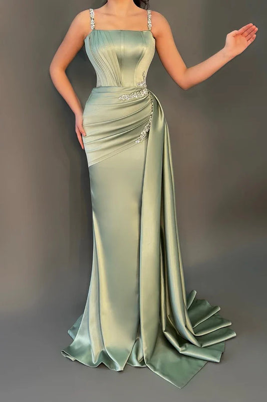 Bead belt pleated long formal dress Prom dress