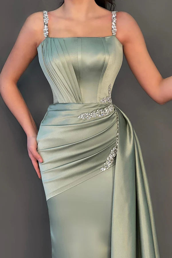 Bead belt pleated long formal dress Prom dress