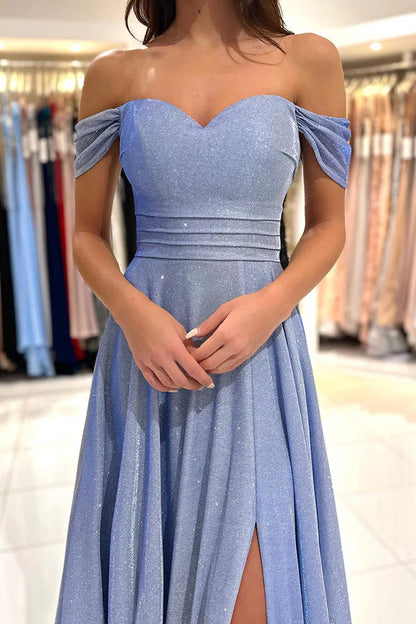 A line sweetheart high slit shiny Prom dress