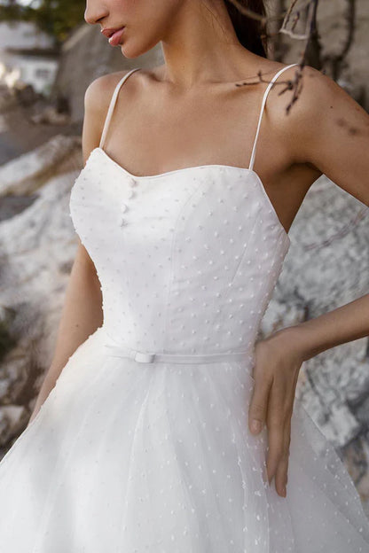 A-line shoulder strap auditorium casual wedding dress white minimalist bride dress