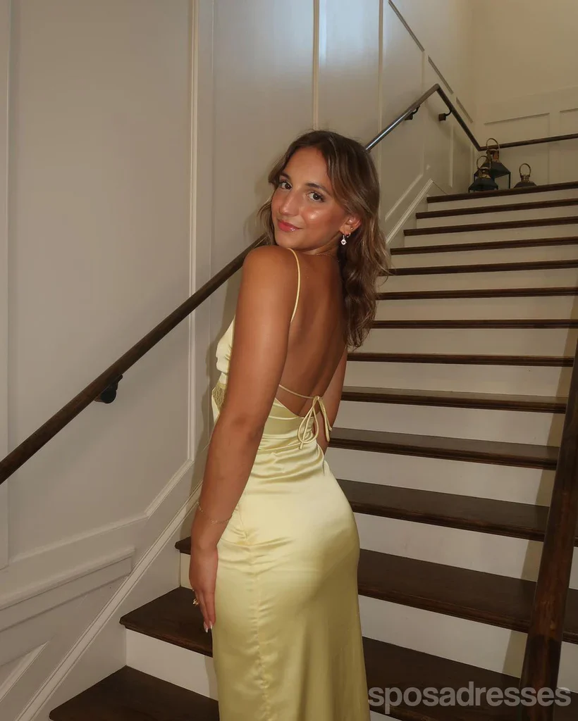 Dazzling Yellow Satin Mermaid Sweetheart Lace-Up Back Prom Dress
