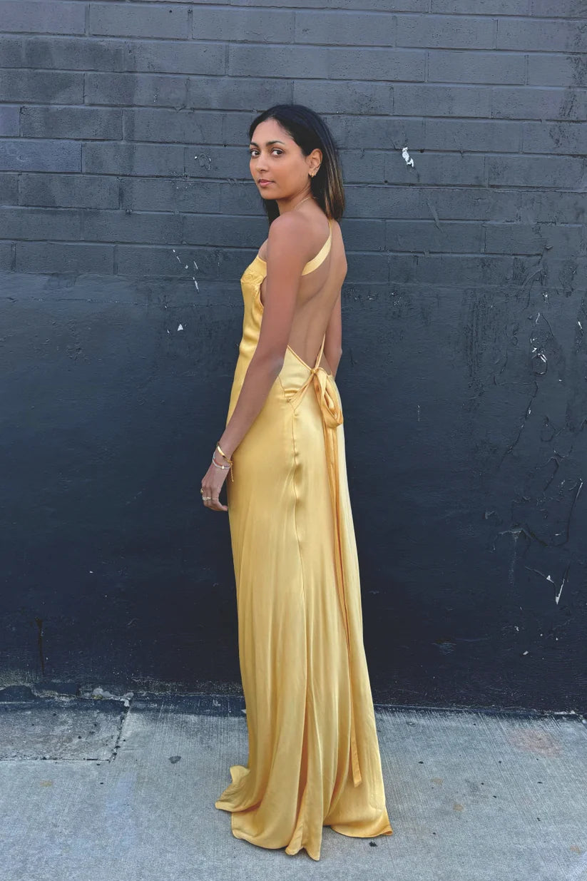 Radiant One-Shoulder Open-Back Sleeveless Floor-Length Satin Evening Dress