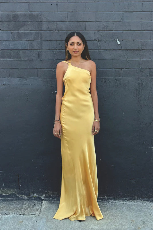 Radiant One-Shoulder Open-Back Sleeveless Floor-Length Satin Evening Dress