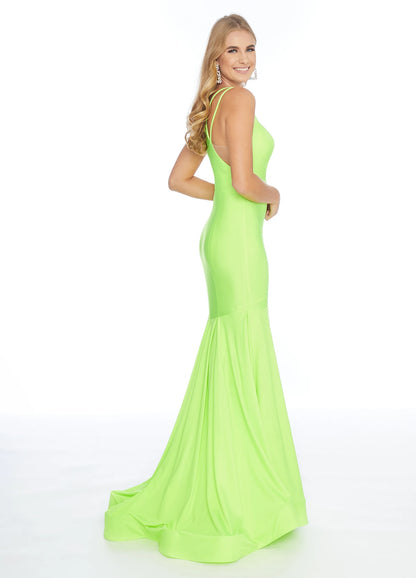 Radiant Mermaid V-Neck Sleeveless Strappy Backless Neon Long Prom Dresses Gown