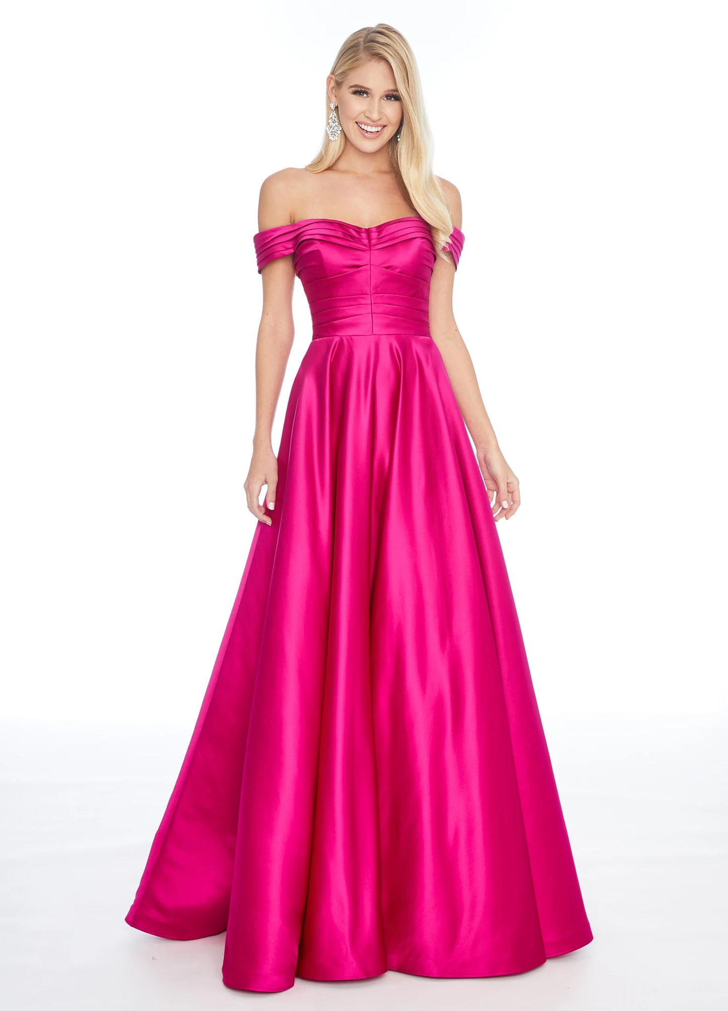 Radiant Satin A-Line Off-Shoulder Sweetheart Short Sleeve Zipper Back Floor-Length Evening Dresses