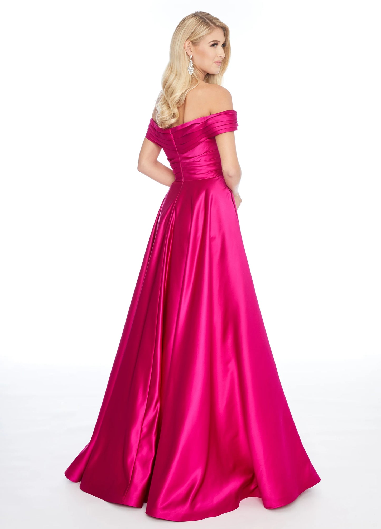 Radiant Satin A-Line Off-Shoulder Sweetheart Short Sleeve Zipper Back Floor-Length Evening Dresses