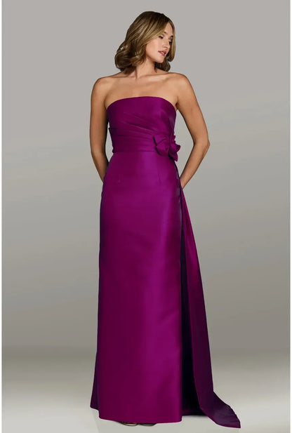 Radiant Satin A-Line Strapless Sleeveless Zipper Back Floor-Length Mother of the Bride Dresses